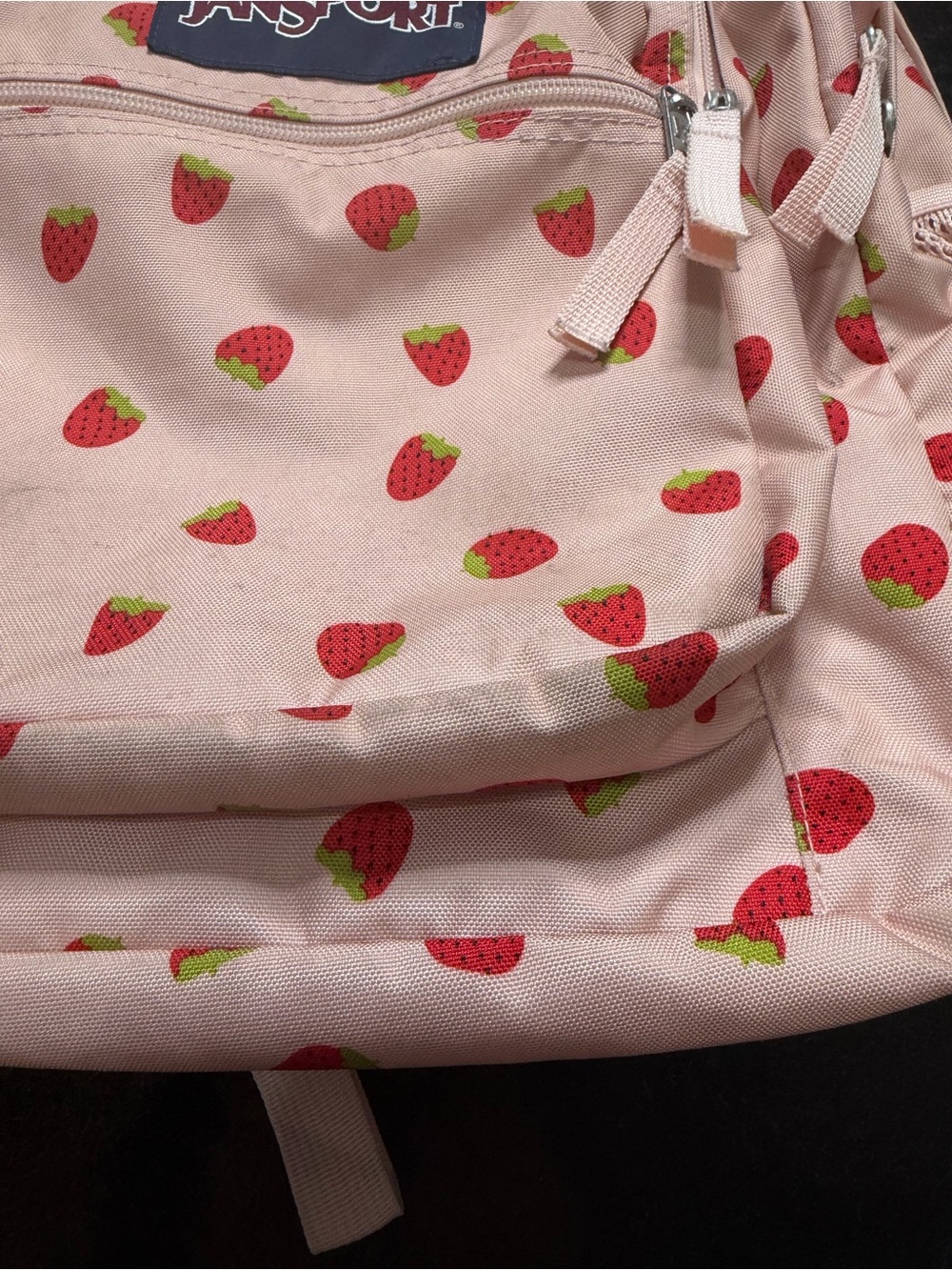 JanSport Pink Strawberry Print Backpack School Bag Cute - Picture 2 of 14
